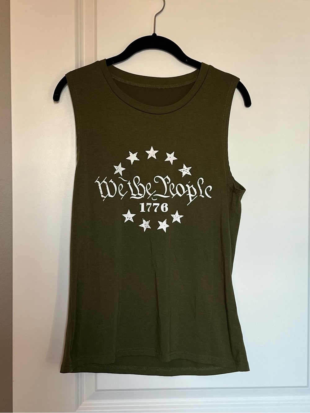 We the People Olive Green Sleeveless Graphic Tank Top